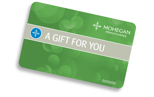 An example of a green Mohegan Sun Pocono Gift Card